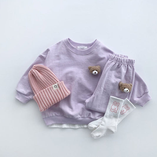 Casual Solid Color Round Neck Sweaters for Infants and Toddlers