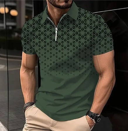 Zipper Digital Printing Short-sleeved T-shirt