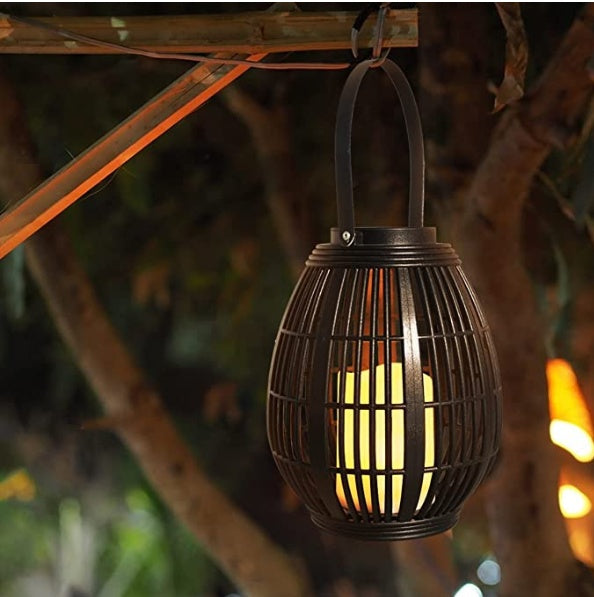Oval Rattan Solar Lamp