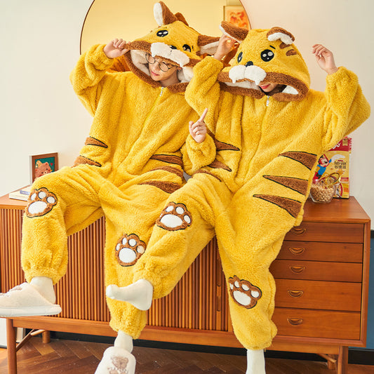 Panda Couple Pajamas Cute Jumpsuit Coral Fleece Warm Hooded Suits