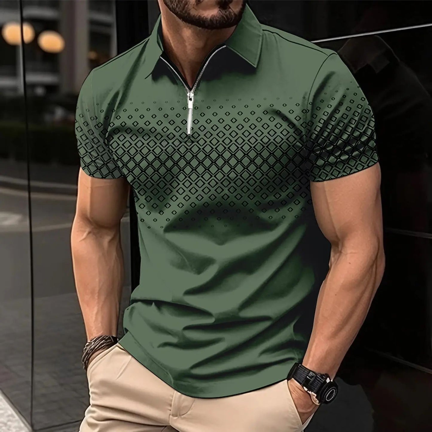 Zipper Digital Printing Short-sleeved T-shirt