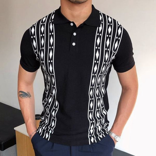 Short Sleeve Jacquard Knit Casual Polo Shirt