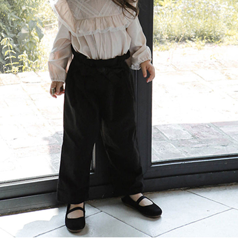 Girls Flower Bud Waist Bow Slacks
