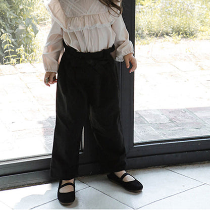 Girls Flower Bud Waist Bow Slacks
