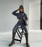 High-necked Long-sleeved Solid Color Wool Pants Suit