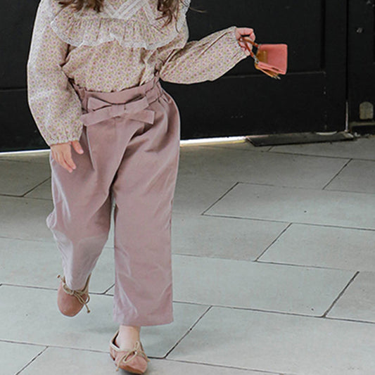 Girls Flower Bud Waist Bow Slacks