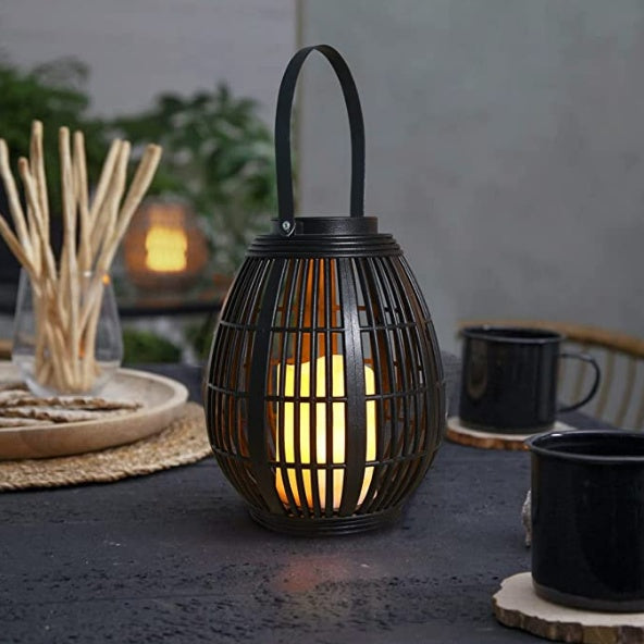 Oval Rattan Solar Lamp