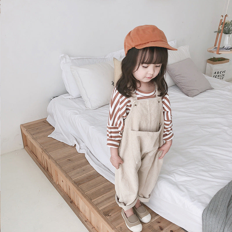 Girls Corduroy Strap Pants