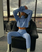 High-necked Long-sleeved Solid Color Wool Pants Suit