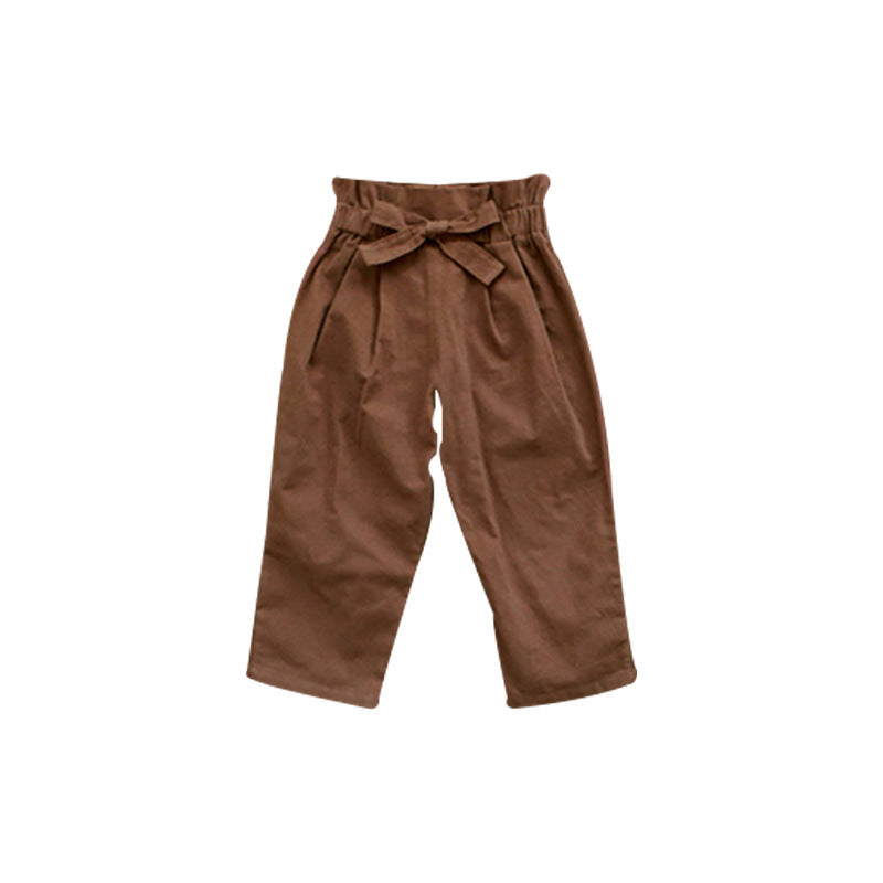 Girls Flower Bud Waist Bow Slacks