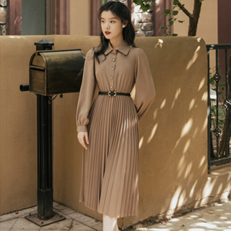 Retro Style Dress With Two-piece Vest Vacation Pleated Skirt