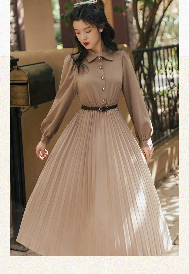 Retro Style Dress With Two-piece Vest Vacation Pleated Skirt