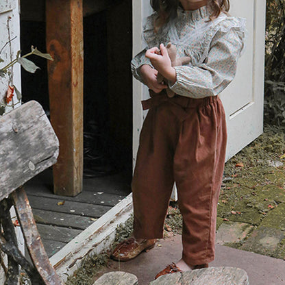 Girls Flower Bud Waist Bow Slacks