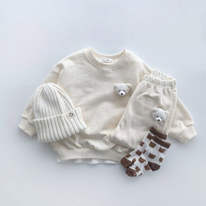 Casual Solid Color Round Neck Sweaters for Infants and Toddlers