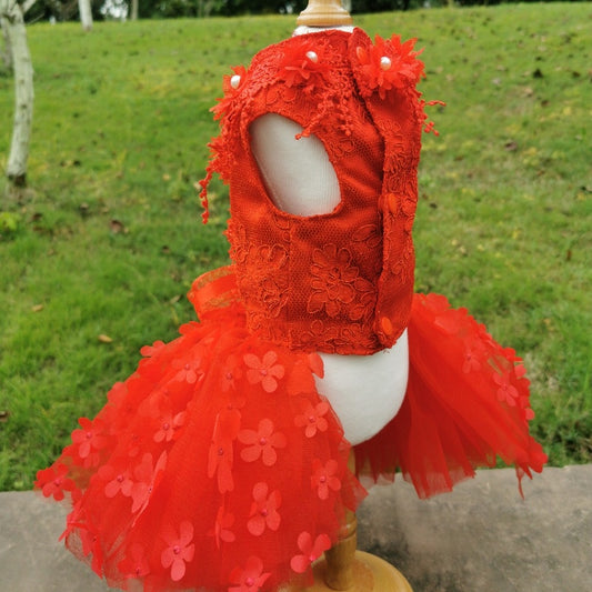 Red Three-dimensional Flower Pet Dress