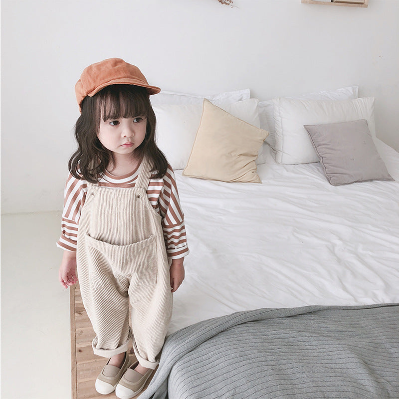 Girls Corduroy Strap Pants