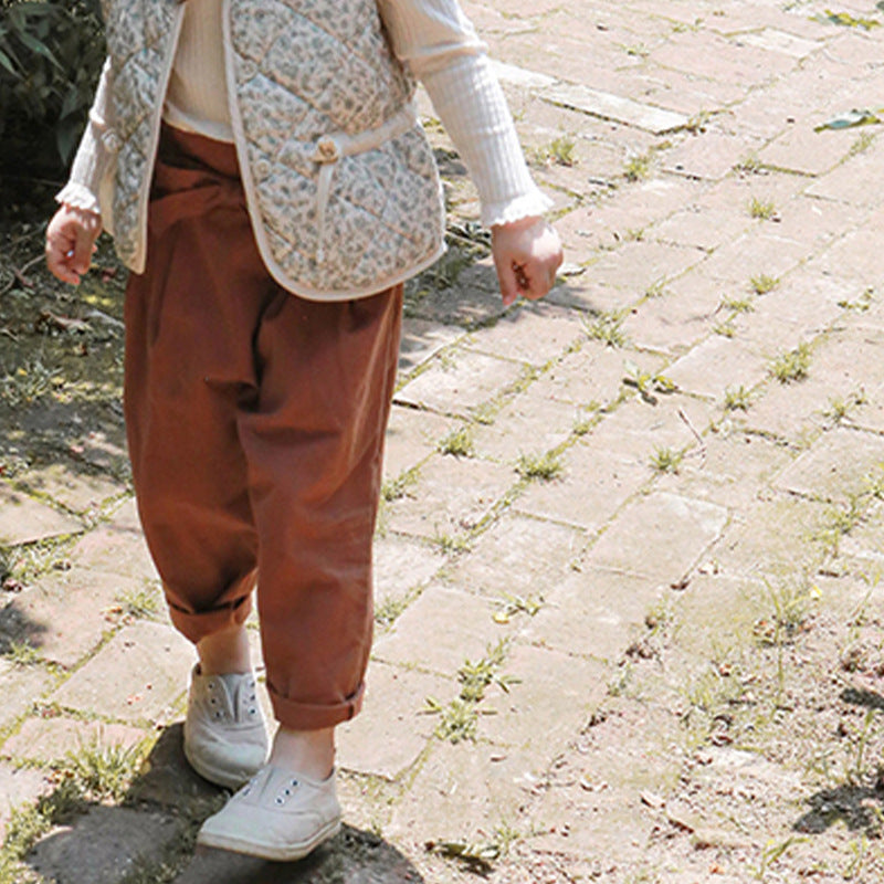 Girls Flower Bud Waist Bow Slacks
