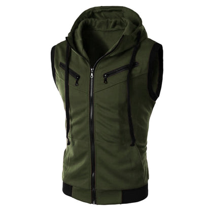 Summer New Men Hooded Sleeveless Vest Solid Color