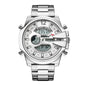New Men's Double Display Alarm Clock Led Sports Steel Watch Waterproof